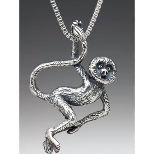 Monkey Necklace Spider Monkey Rainforest Jewelry Silver Monkey Animal Charm Animal Jewelry
