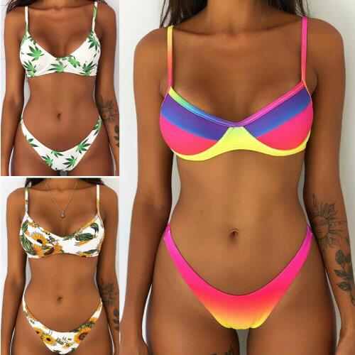 Summer Sexy Women Push-up Padded Bra Bikini Set e Swimwear Sunflower Printed Swimsuit Bathing Suit Beachwear Costume