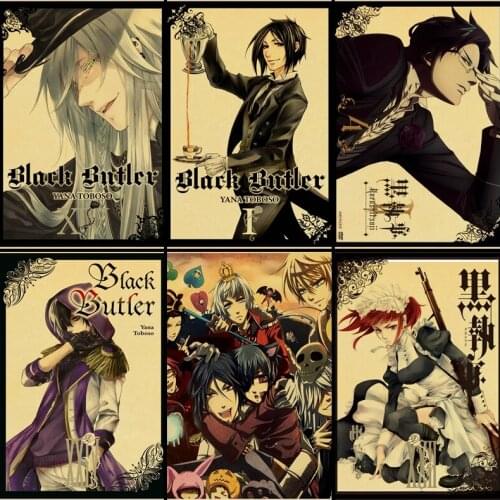 Buy three to send one Black ButlerJapanese anime poster retro kraft poster drawing room childrens room decoration