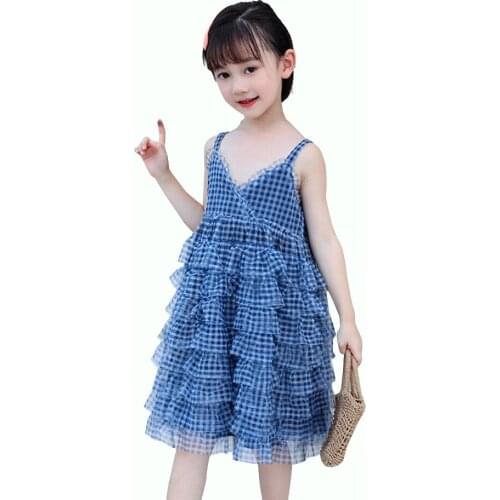 Summer Dress Girl Plaid Pattern Girls Strap Dress Kids Sleeveless Kid Dress Teenage Kids Girls Clothes 6 8 10 12 14