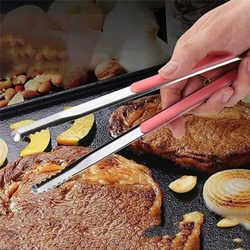 Hot Stainless Steel Non-slip Bread Food Tongs Kitchen Cooking Utensils Salad Tong Clip Clamp BBQ Barbecue Buffet Restaurant Tool