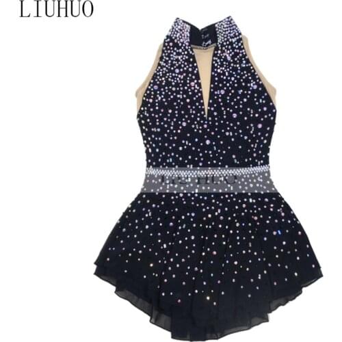 LIUHUO Womens Girls' Adult Kid Performance Ballet Rhythmic Gymnastics Competition Leotard Ice Figure Skating Dress Black Dance