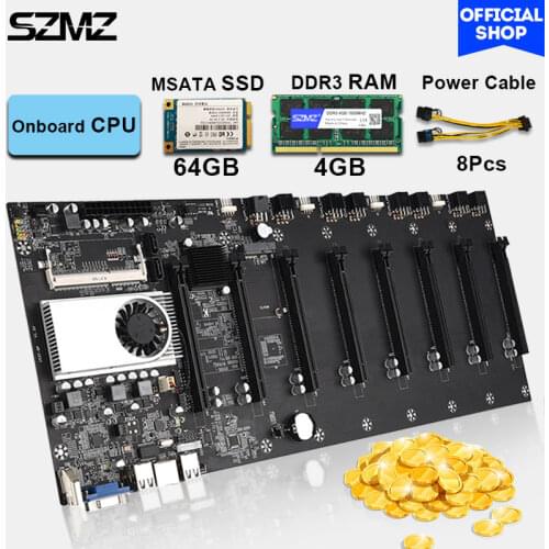 SZMZ Overclocking 8 Graphics card mining miner motherboard etherum crypto combo with CPU DDR3 RAM cryptocurrency mining board