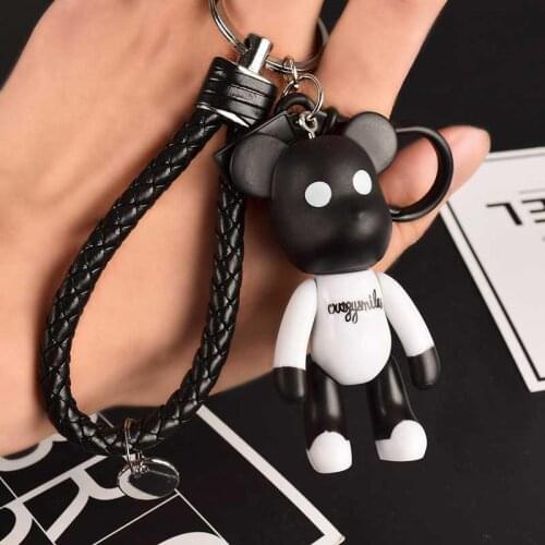 Cute Handmade Diy Rhinestone Cartoon Bomgom Bear Keychain Leather Rope Key Chain Gloomy Keyring Bag Charm Auto Pendant Gifts