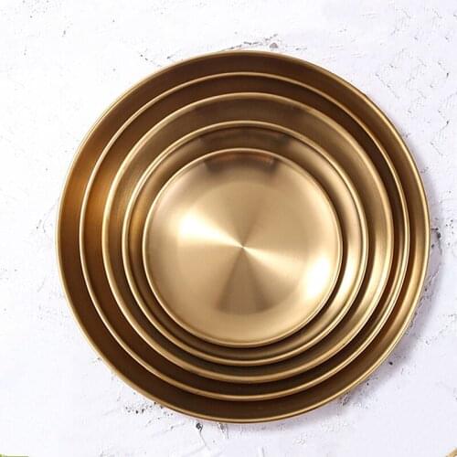 Set of 5 Golden 304 Stainless Steel Hot Resistance ResistKitchen Dinner Plates Steak Salad Seafood Dish Hotel Serving Tableware