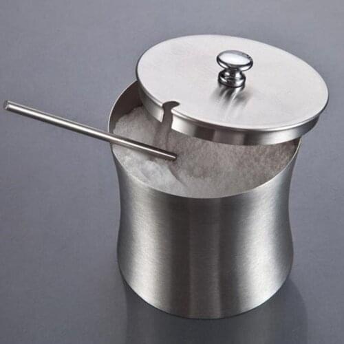 Stainless Steel Sugar Bowl Seasoning Condiment Pot Salt Pepper Storage Bottle Spice Jar with Lid and Spoon Kitchen Cooking Tools