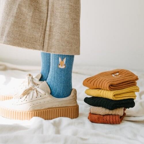 Autumn and winter embroidery Cartoon rabbit woman socks warm thickening woman wool socks kawaii women warm winter socks