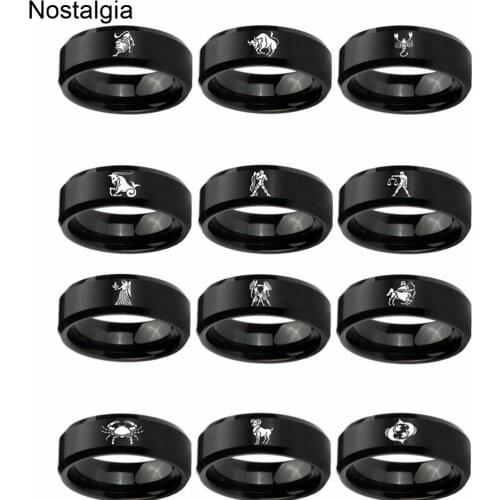Nostalgia Zodiac Stainless Steel Witchcraft 12 Star Witch Wicca Ring Horoscope Constellation Jewelry Christmas Gifts For Women