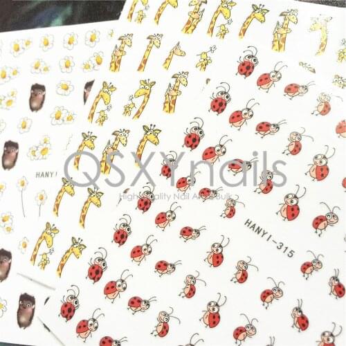 WHOLESALE 100pcs 3D Nail Art Adhesive Sticker Hedgehog /Giraffe / Coccinella Pattern Decals for Nail Art Decoration Manicure