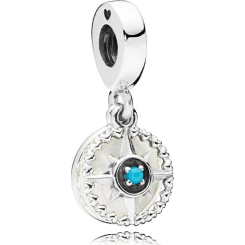 Original Silver Enamel Compass Rose With Blue Crystal Pendant Beads Fit 925 Sterling Silver Charm Europe Bracelet Diy Jewelry