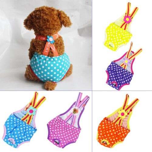 Hot Sale Free Size Polka Dots Female Dog Suspender Sanitary Pants Diaper Orange XXXL For All DotS Suitable