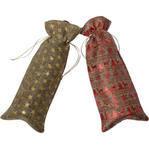 Christmas Wedding Dinner Table Decor Jute Wine Bottle Bag Covers Champagne Blind Packaging Gift Bags LX8649