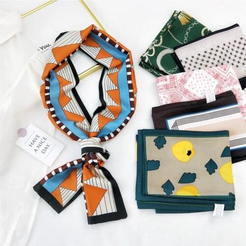 Silk Scarf Small Long Strip Narrow Hairband Female Four Seasons Western Fashion Business Decorate Neckchief Scarf Print Headband