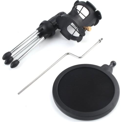 Microphone Tripod Stand Foldable Desktop Microphone Bracket with Shock Mount Mic Holder Clip and Pop Filter