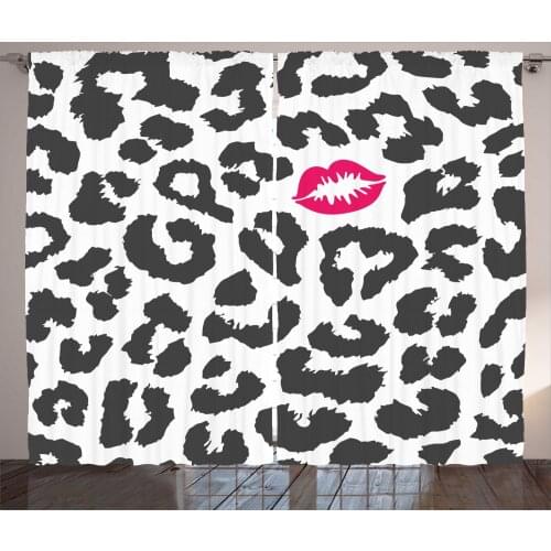 Leopard Kiss Curtains Cheetah Print Lipstick Stains Satin Fabric Drapes for Living Room Bedroom 2 Panel Window Set