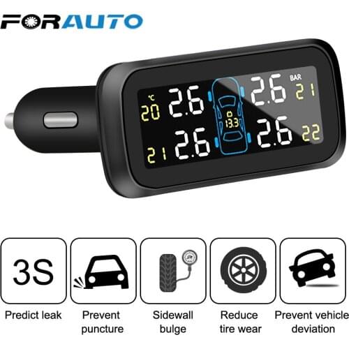 Car TPMS Tire Pressure Monitoring System Wireless Digital LCD Display Auto Security Alarm Systems Cigarette Lighter Type