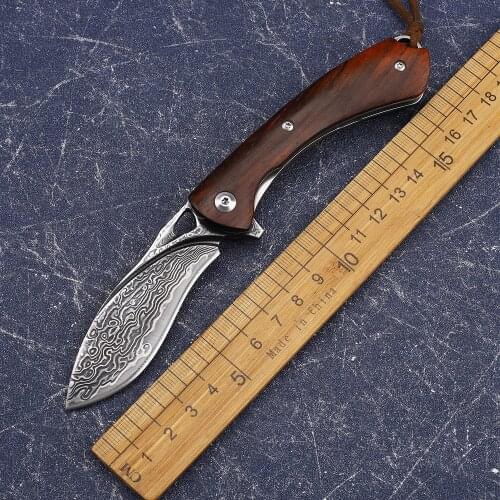 VG10 Damascus Blade Folding Belt Ball Bearing For Hunting Tactics Outdoor Survival EDC Pocket Fruit Tool Knife