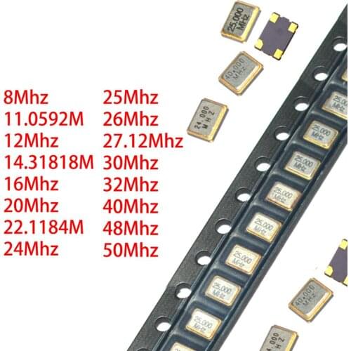 SMD-3225 SMD passive quartz crystal oscillator 3225 SMD 8Mhz 11.0592M 12 14.31818M 16 20 22.1184M twenty four 25 26 27.12 30 32