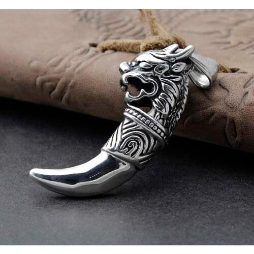 Ferocious Male Wolf King Tooth Stainless Steel Pendant