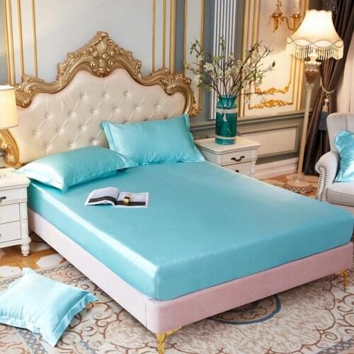 Solid Color Fitted Sheet high-end Mattress Cover Luxury Ice silk elastic band sheets hot sale bed sheet
