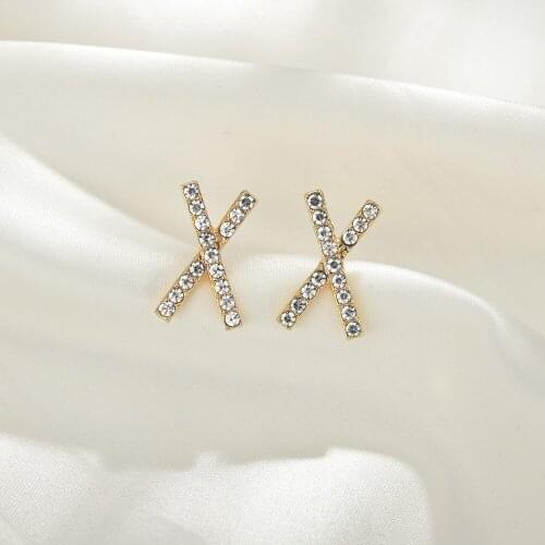 UAM New Design Luxury Inlay CZ Crystal Letter X Shape Ear Studs For Women Stylish And Simple Wild Rhinestone Earring Party Jewel