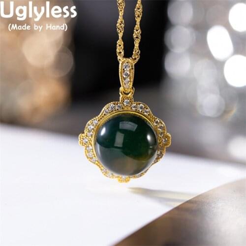 Uglyless New Popular Gemstones Necklaces for Women Discolored under UV Lamp Blue Amber Pendants + Chains Gold Bijoux 925 Silver