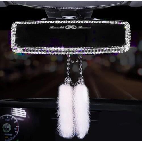 Crystal Diamonds Car Rear View Mirror Cover Bling Rhinestones Car Rear View Mirror Decoration For Women Auto Interior Trim