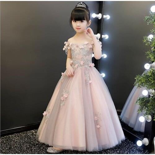 Off Shoulder Flower Gil Party Princess Dress Wedding Long Gown Girls Costume Birthday Christmas Dress First Communion Vestidos