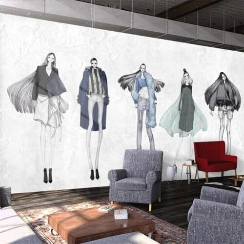 Vintage hand-painted beauty clothing store tooling wall professional production wallpaper mural