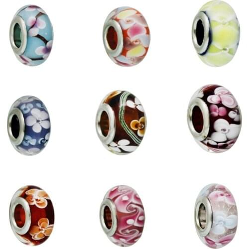 Top quality small flower theme glass charm beads suitable for Pandora charm bracelet DIY making jewelry