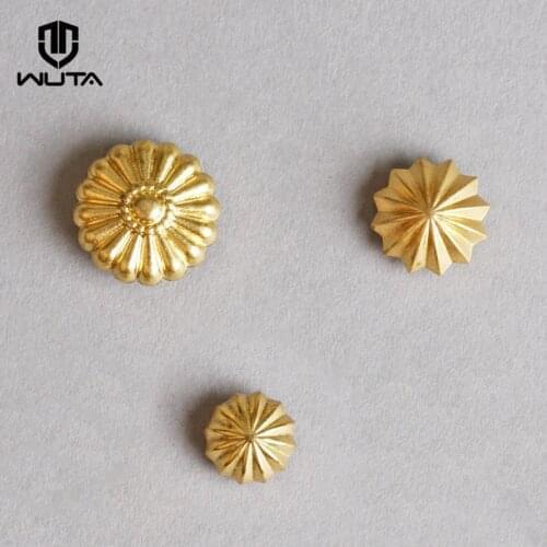 WUTA Leathercraft Brass Screw Rivet Studs Chrysanthemum Pattern Button Decoration for DIY Saddle Belt Wallet Bags 2or5 pcs/pack