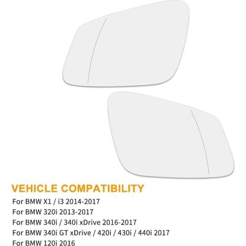 X Autohaux Mirror Glass Heated With Backing Plate Rear View Mirror Glass For 2014-2017 BMW X1 320i 340i