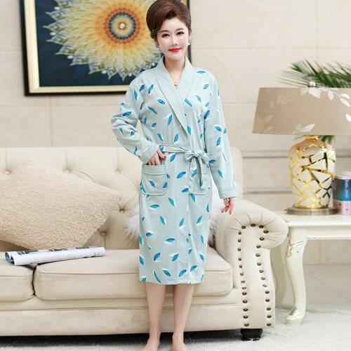 Women Bathrobe Autumn 100%Cotton Female Robe Long Sleeve Leisure Sexy Plus Size L-3XL Ladies Sleepwear Print Thin Girl Bath Robe