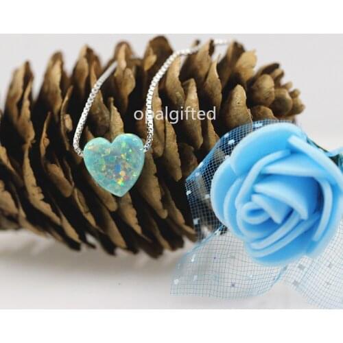 1pc Free Shipping 10mm 925 Sterling Silver Lab Created Opal Heart Shape Synthetic Opal Necklace op03 light green color heart