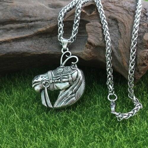 Lanseis 10pcs Viking Warrior Horse Pendant necklace Norse Warhorse Horned Helmet Horse Pendants Handmade Jewelry