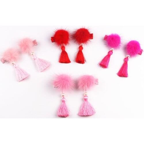2pcs/lot Chinese Knot Hair Clips Ball Tassel Hairpin Kids girl Festival drama New year barette child hair accessories