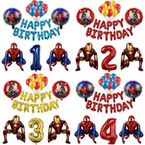 1Set Marvel 3D Spiderman Iron Man Foil Balloons Number 0-9 Happy Birthday Decoration Boy Kids Gifts Childrens Toy Air Globos