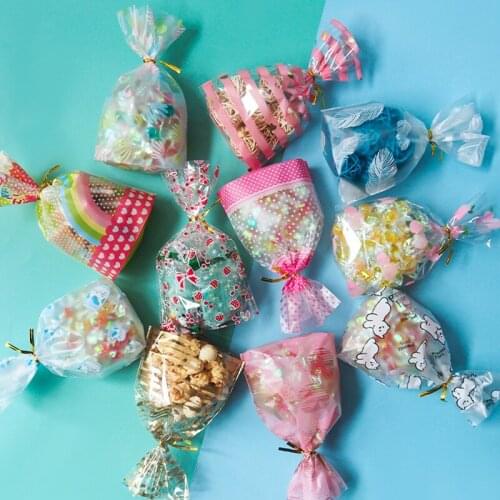 50Pcs 4 Sizes Wedding Candy Bags Transparent Opp Biscuit Bag with Tie Baking Biscuit Packaging Pouches Party Supplies Gift Bag
