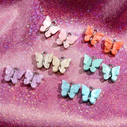 50Pcs13*13mm Cute Butterfly Charms Wholesale Colorful Acrylic Alloy Insect Necklace Pendant For DIY Earring Jewelry Accessories