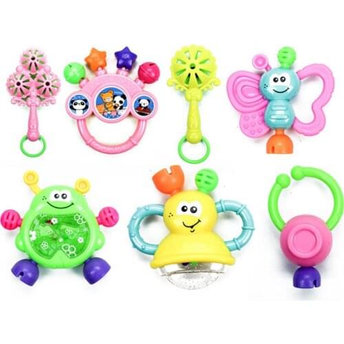 7pcs/Set Random Color Plastic Hand Shaking Bell Newborn Baby Rattles Toy Infant Teether Toy Kids Grasp Hand Bells Toys