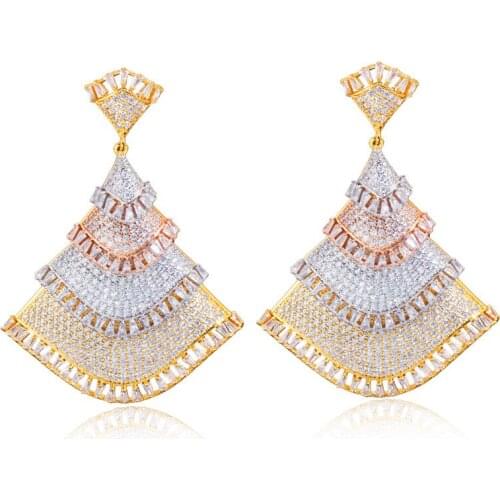 Charm Vintage Petal Eardrop Earrings Women 3colors ESYS0307 Cubic Zircon Iced Out Bling Elegant Luxury Trendy Gift Jewelry