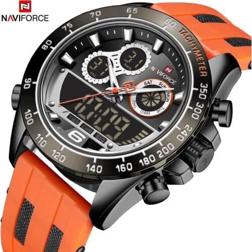 Mens Creative New Big Dial Digital LED Quartz Dual Display Watches NAVIFORCE Brand Sports Military Waterproof Silicone Clock