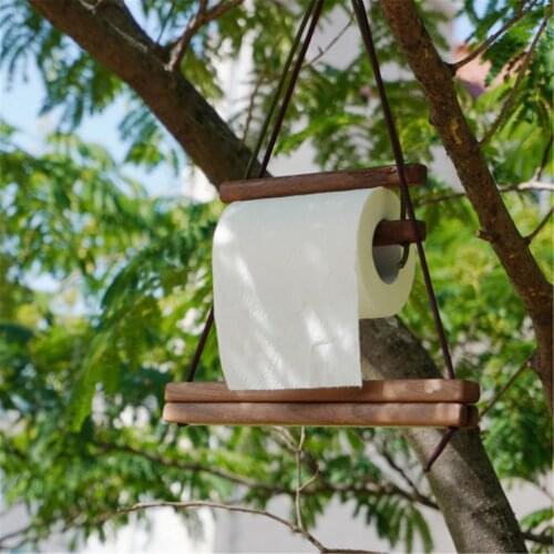 Toilet Paper Holder Wooden Tissue Rack Outdoor Camping Tree Tent Hanging Paper Roll Holder Household Storage Rack HomeDecoration