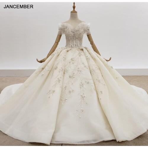 HTL1317 Sweetheart Off The Shoulder Crystal Sequined Wedding Dress 2021 Short Sleeve Applique Beading Ball Gown Vestido De Boda