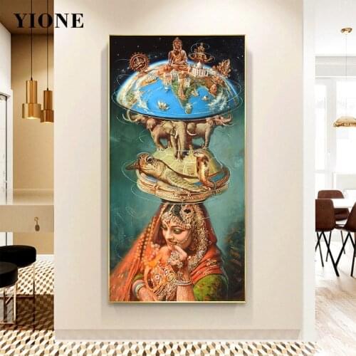 Indian Girl with City Scape Tray Art Canvas Posters and Prints Abstract Figure Persian Merchant Statue Wall Picture Paintings