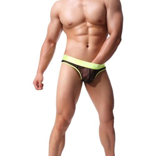 JJSOX Men Mesh Bulge Pouch Thongs Sexy G string Underwear See Through Bikini Briefs Nylon Panties Mid Waist Spandex T back Short