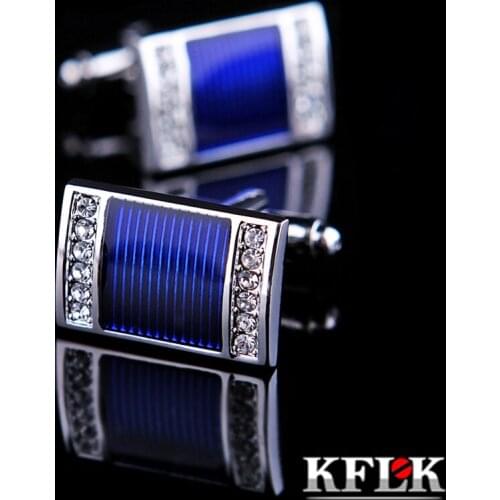 KFLK jewelry Fashion shirt cufflinks for mens gift Brand buttons Crystal cuff links High Quality Blue abotoaduras guests