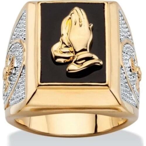 Blessing Pattern Gold Color Ring Thick Full Paw Setting Brand Mens Cocktail Party Finger Accessories Jewelry Birthday Gift