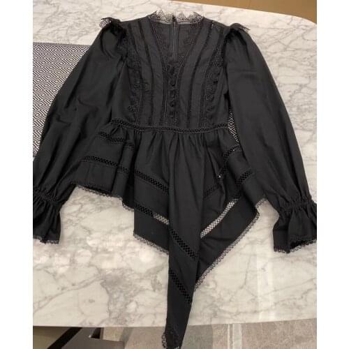 Fashion 2021 new women long-sleeved sexy casual lace water-soluble flower blouse 0330