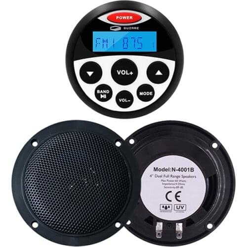 Marine Bluetooth Stereo Radio FM AM Audio System Receiver Car MP3 Player+4" Marine Waterproof Speaker For Boat RV ATV Motorcycle